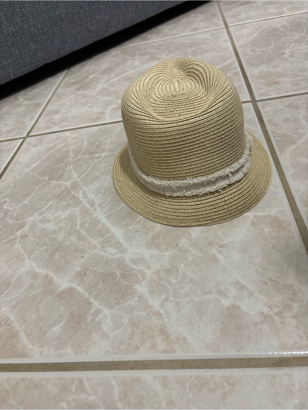Kids Beige Straw Bucket Hat - Unbranded